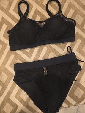 SHEIN Black Mesh Bikini Set with Sporty Elastic